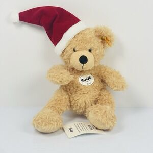 Steiff Fynn Teddy Bear Beige Red White Santa Hat 110795 Rare